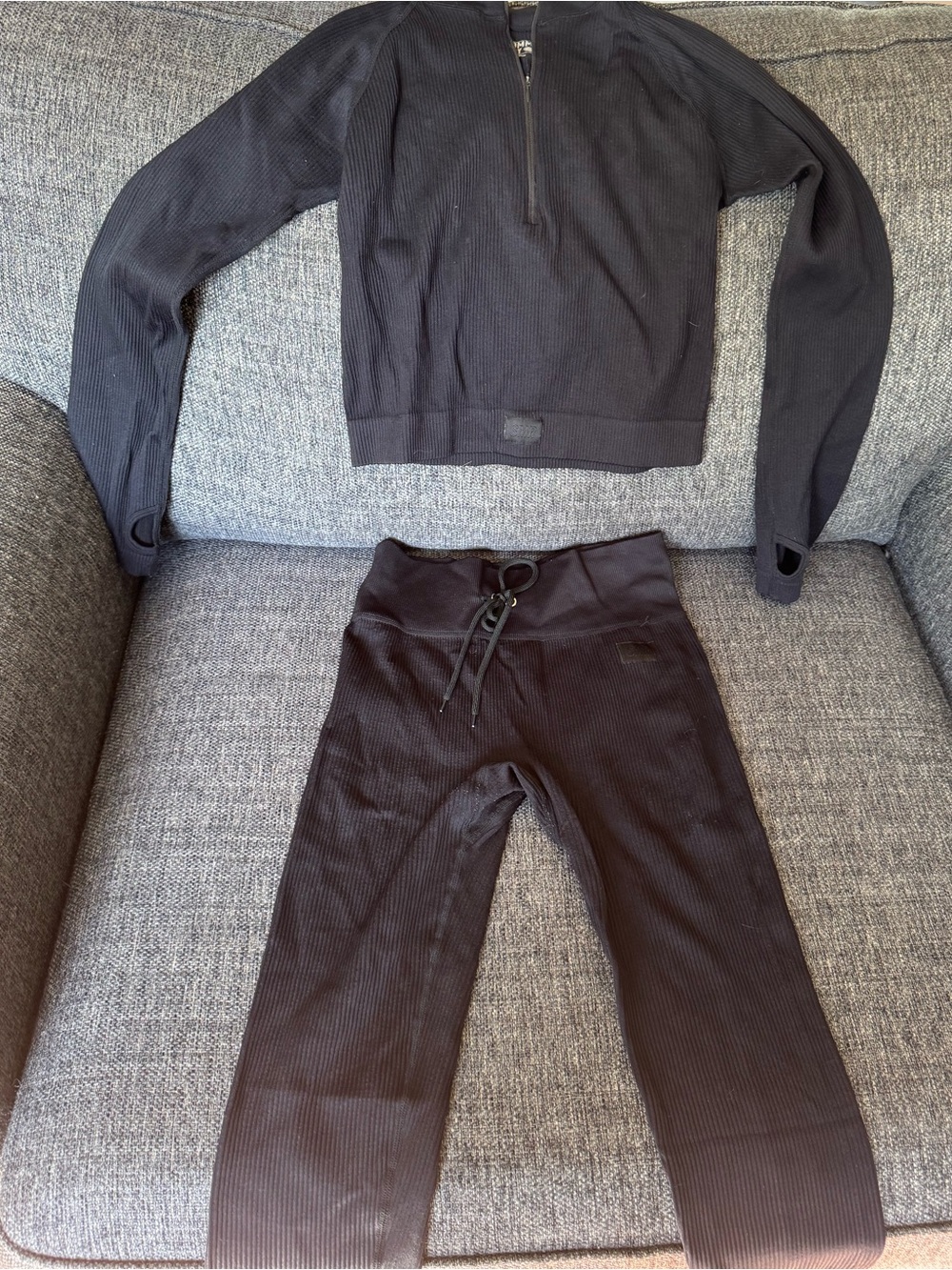 Black Ribbed Crop Pullover & Drawstring Pants Set